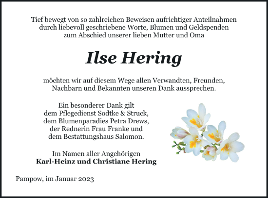 Traueranzeige von Ilse Hering von Pasewalker Zeitung