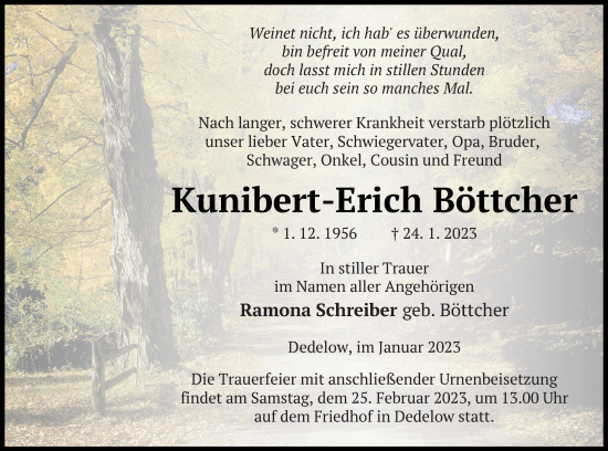 Traueranzeige von Kunibert-Erich Böttcher von Prenzlauer Zeitung