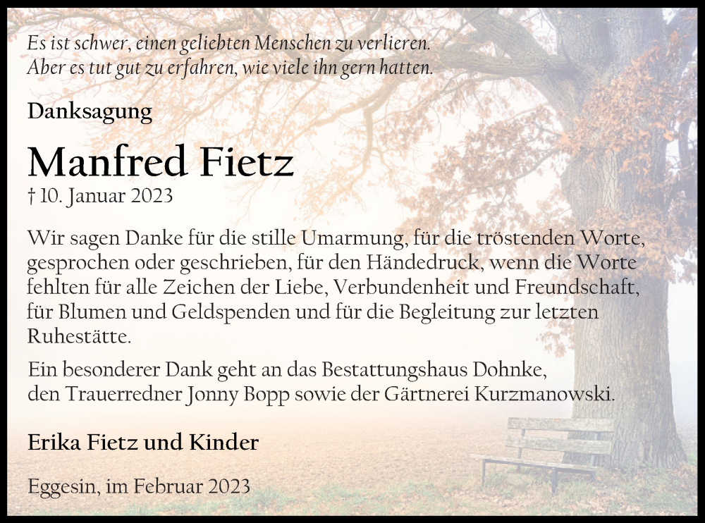  Traueranzeige für Manfred Fietz vom 25.02.2023 aus Haff-Zeitung