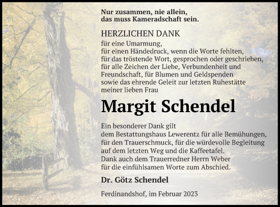 Traueranzeige von Margit Schendel von Haff-Zeitung