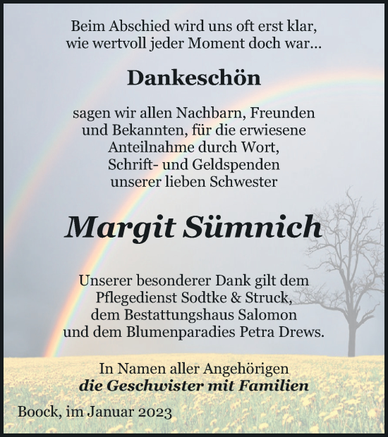 Traueranzeige von Margit Sümnich von Pasewalker Zeitung