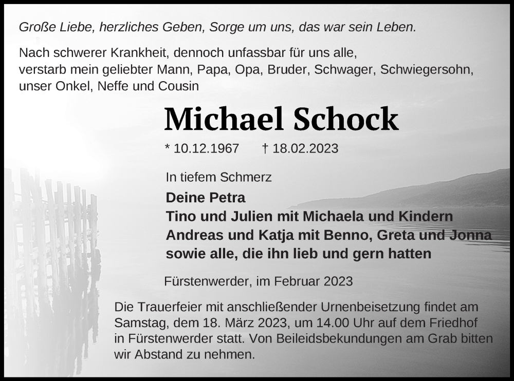 Traueranzeige für Michael Schock vom 24.02.2023 aus Prenzlauer Zeitung