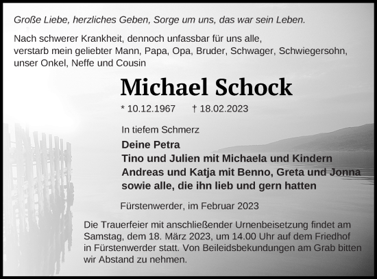 Traueranzeige von Michael Schock von Prenzlauer Zeitung