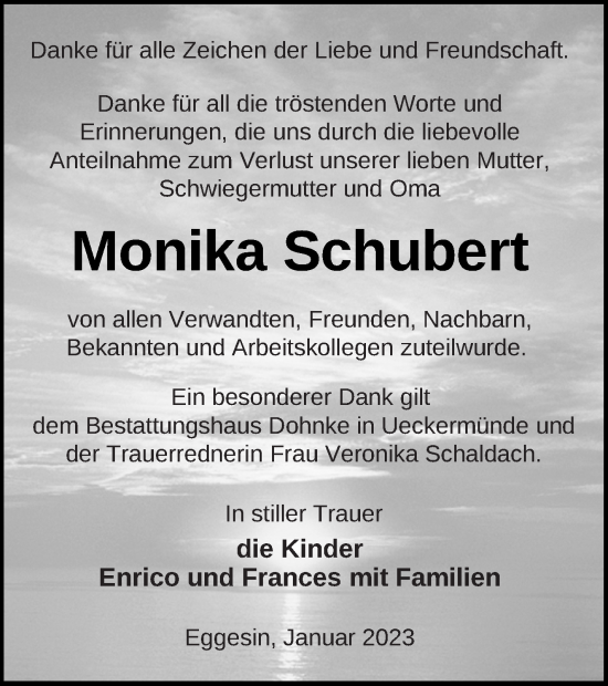 Traueranzeige von Monika Schubert von Haff-Zeitung