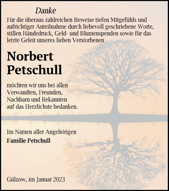 Traueranzeige von Norbert Petschull von Mecklenburger Schweiz