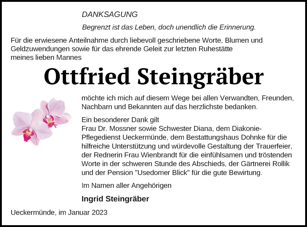  Traueranzeige für Ottfried Steingräber vom 03.02.2023 aus Haff-Zeitung