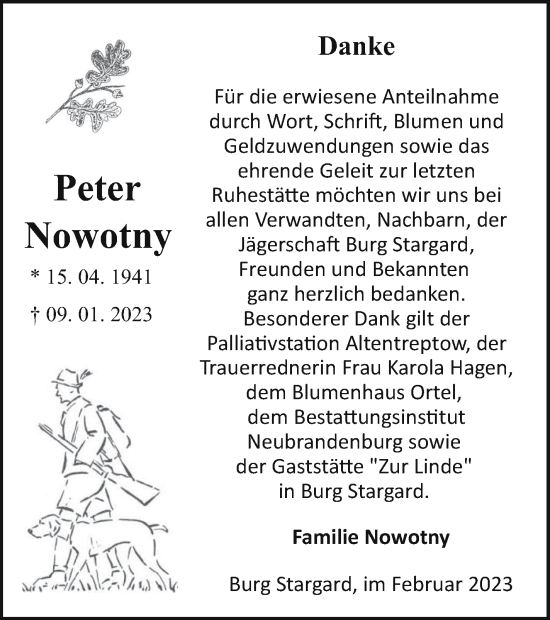 Traueranzeige von Peter Nowotny von Neubrandenburger Zeitung