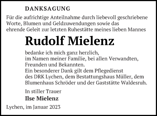 Traueranzeige von Rudolf Mielenz von Prenzlauer Zeitung