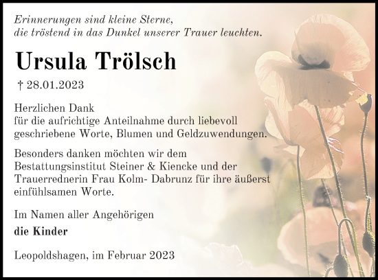 Traueranzeige von Ursula Trölsch von Haff-Zeitung