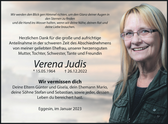 Traueranzeige von Verena Judis von Haff-Zeitung