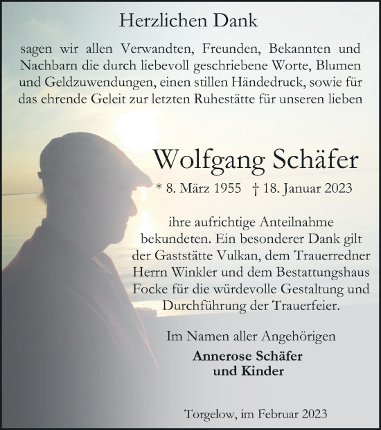 Traueranzeige von Wolfgang Schäfer von Haff-Zeitung