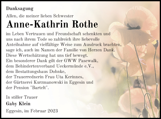 Traueranzeige von Anne-Kathrin Rothe von Haff-Zeitung