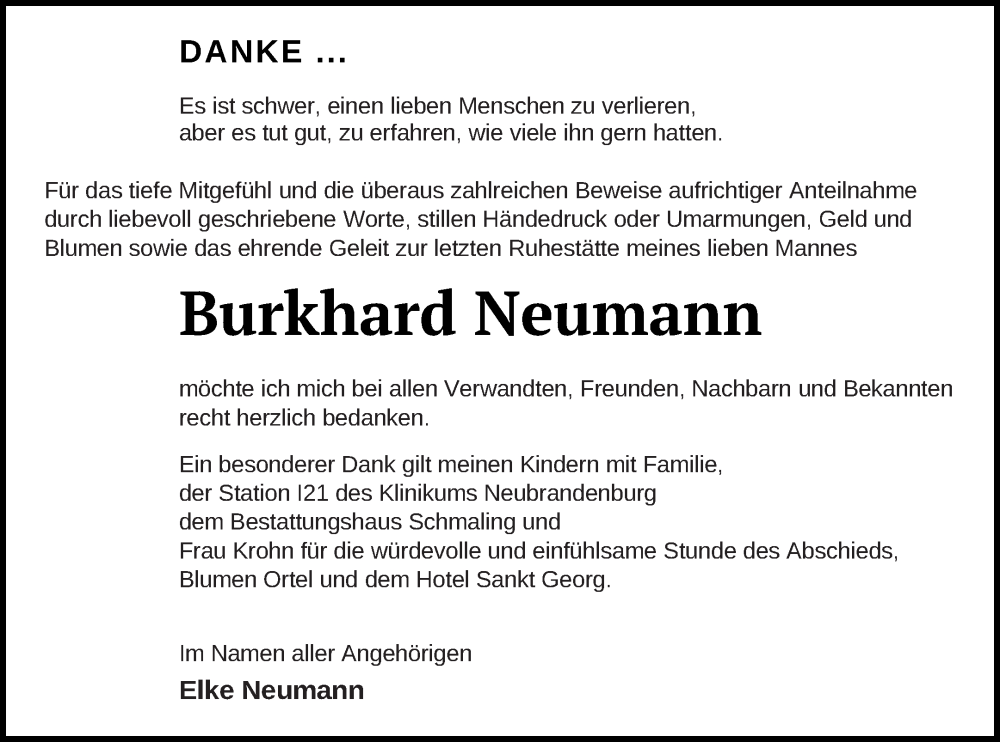  Traueranzeige für Burkhard Neumann vom 18.03.2023 aus Neubrandenburger Zeitung