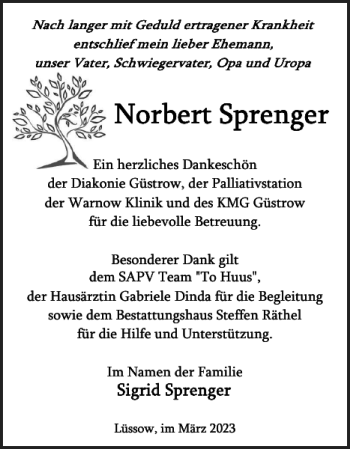 Traueranzeige von der Güstrow der Palliativstation von Güstrower Anzeiger