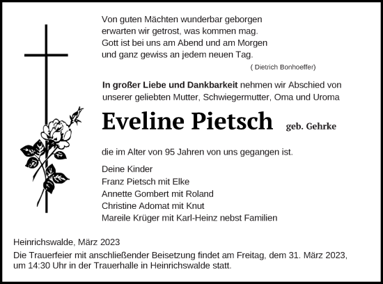 Traueranzeige von Eveline Pietsch von Haff-Zeitung