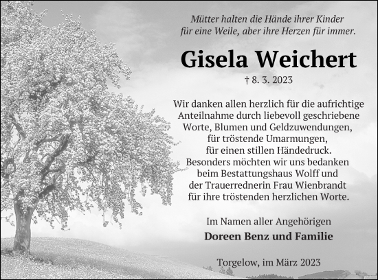 Traueranzeige von Gisela Weichert von Haff-Zeitung