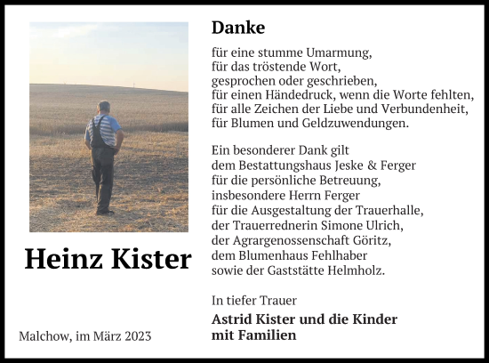 Traueranzeige von Heinz Kister von Prenzlauer Zeitung