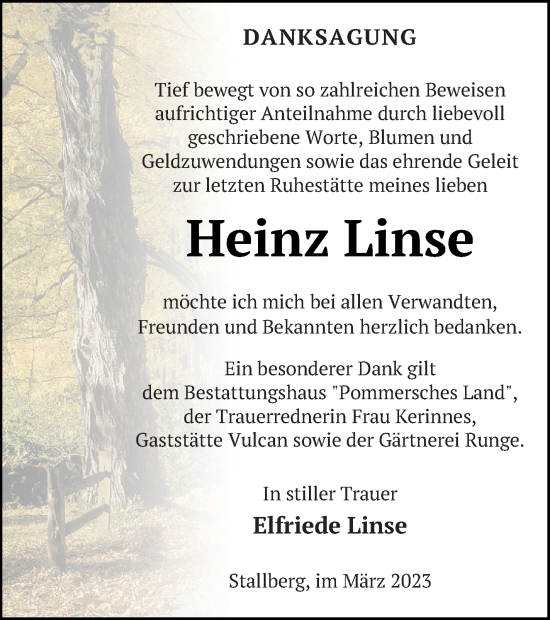 Traueranzeige von Heinz Linse von Haff-Zeitung