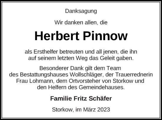 Traueranzeige von Herbert Pinnow von Templiner Zeitung