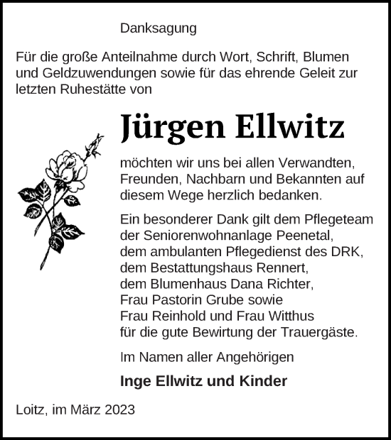 Traueranzeige von Jürgen Ellwitz von Vorpommern Kurier