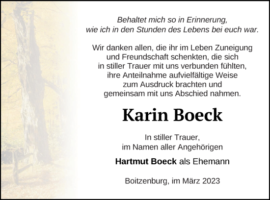 Traueranzeige von Karin Boeck von Templiner Zeitung