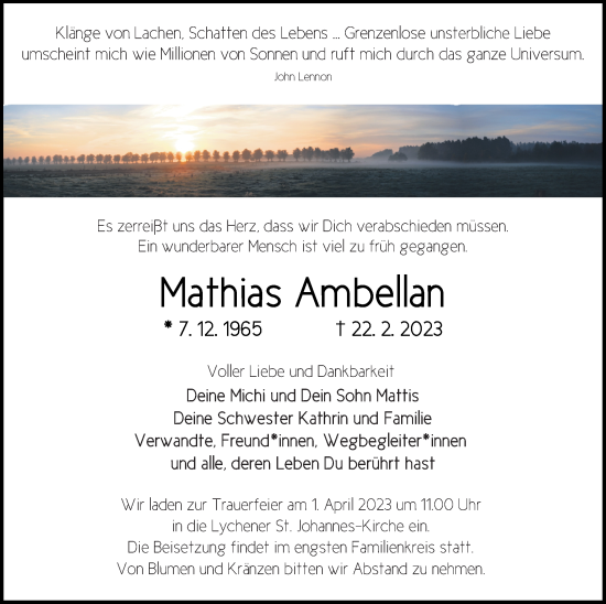 Traueranzeige von Mathias Ambellan von Templiner Zeitung