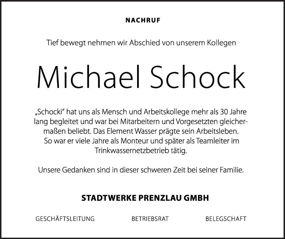  Traueranzeige für Michael Schock vom 01.03.2023 aus Prenzlauer Zeitung