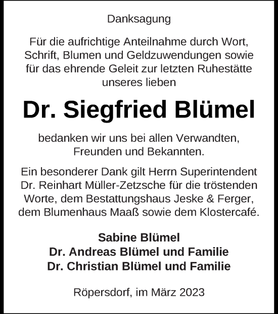 Traueranzeige von Siegfried Blümel von Prenzlauer Zeitung