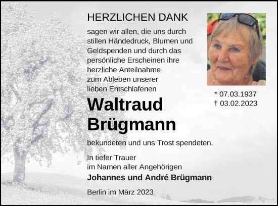 Traueranzeige von Waltraud Brügmann von Müritz-Zeitung