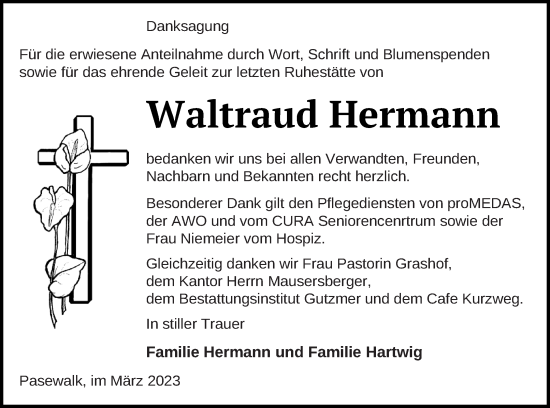 Traueranzeige von Waltraud Hermann von Pasewalker Zeitung