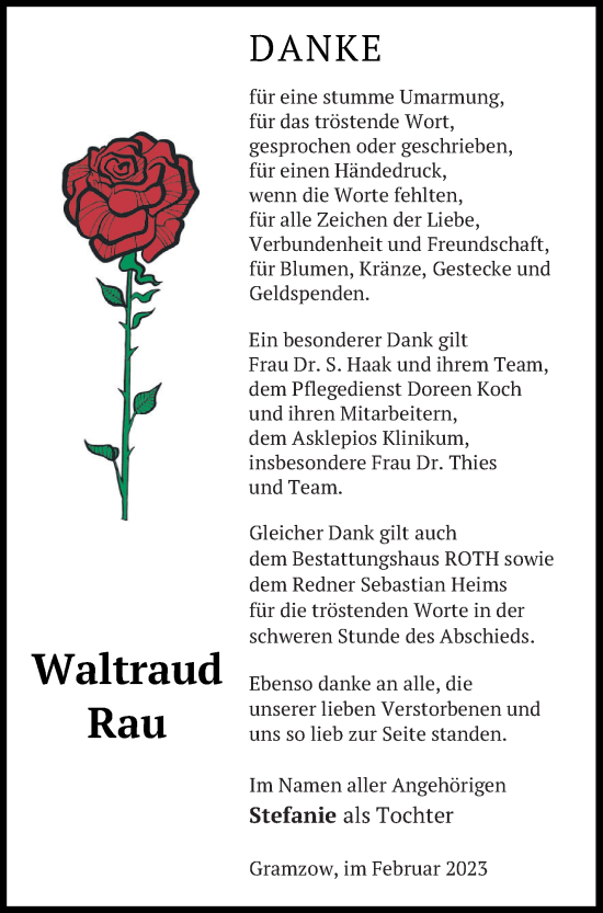 Traueranzeige von Waltraud Rau von Prenzlauer Zeitung