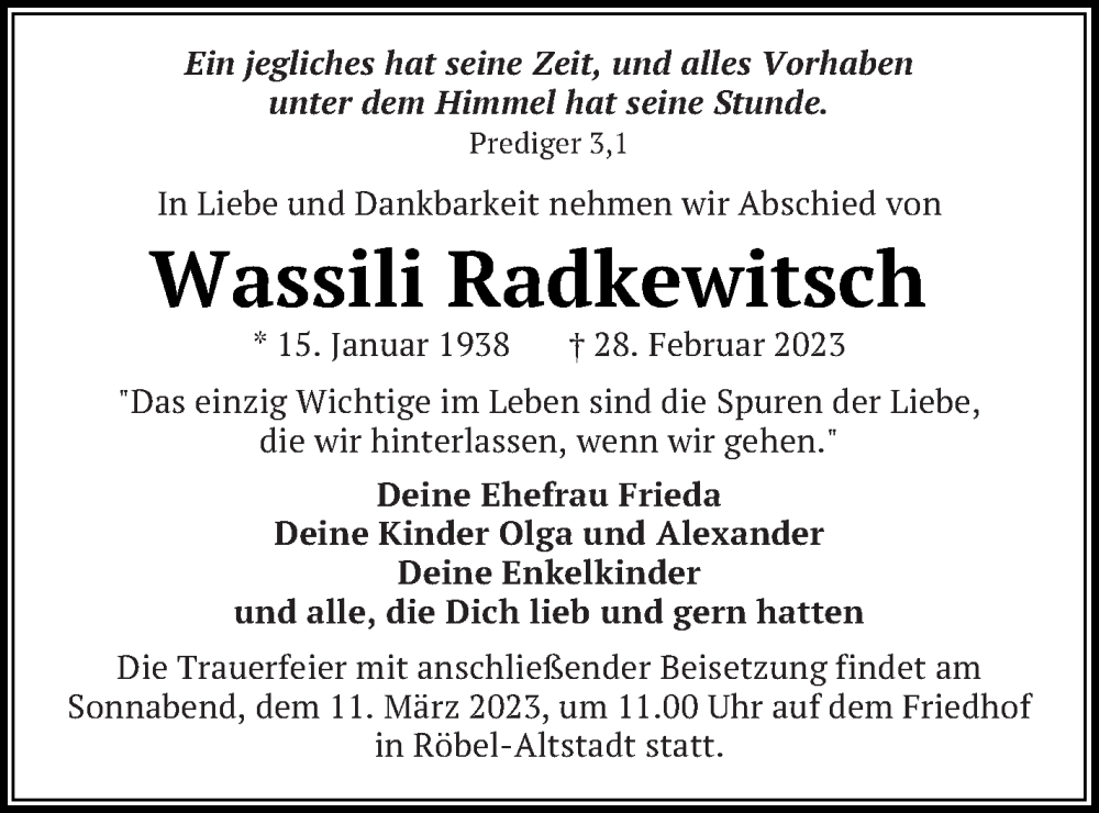  Traueranzeige für Wassili Radkewitsch vom 04.03.2023 aus Müritz-Zeitung