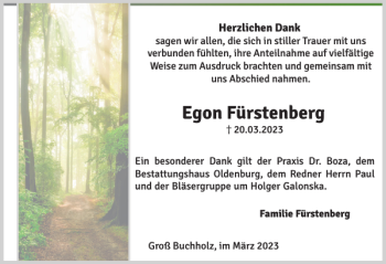 Traueranzeige von Egon Fürstenberg von Der Prignitzer