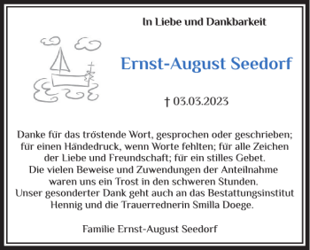 Traueranzeige von Ernst-August Seedorf von Zeitung für die Landeshauptstadt