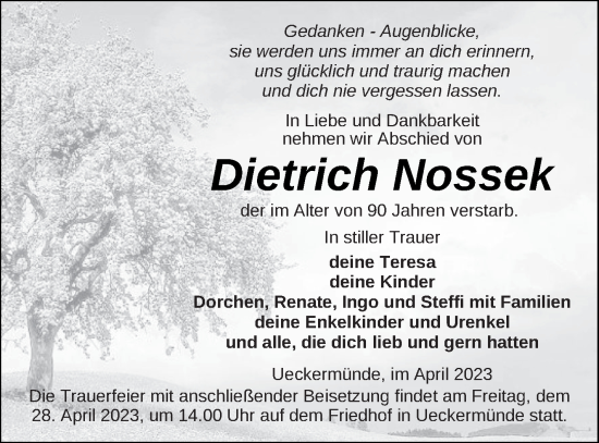 Traueranzeige von Dietrich Nossek von Haff-Zeitung