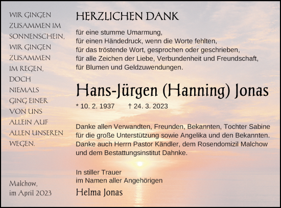 Traueranzeige von Hans-Jürgen Jonas von Müritz-Zeitung