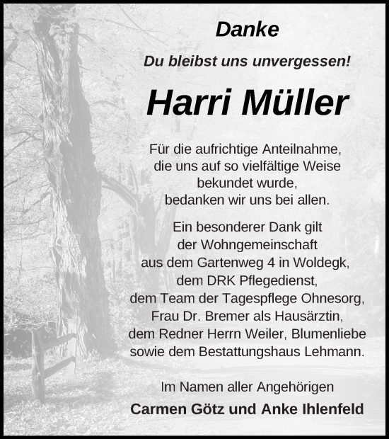 Traueranzeige von Harri Müller von Strelitzer Zeitung