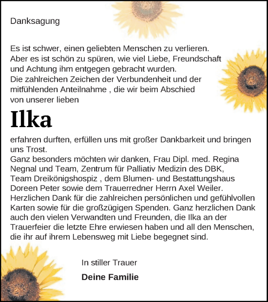 Traueranzeige von Ilka  von Neubrandenburger Zeitung