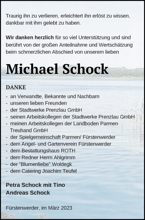 Traueranzeige von Michael Schock von Prenzlauer Zeitung