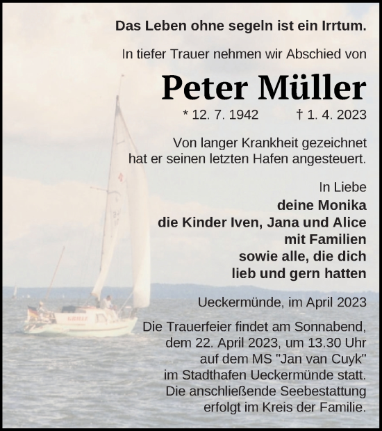 Traueranzeige von Peter Müller von Haff-Zeitung