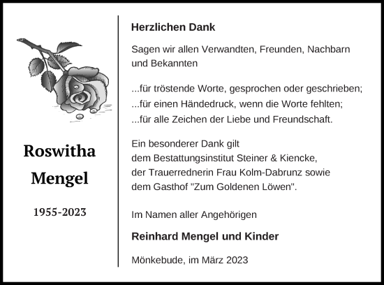 Traueranzeige von Roswitha Mengel von Haff-Zeitung