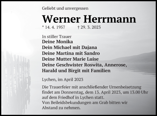 Traueranzeige von Werner Herrmann von Templiner Zeitung