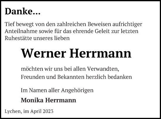 Traueranzeige von Werner Herrmann von Templiner Zeitung