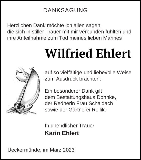 Traueranzeige von Wilfried Ehlert von Haff-Zeitung