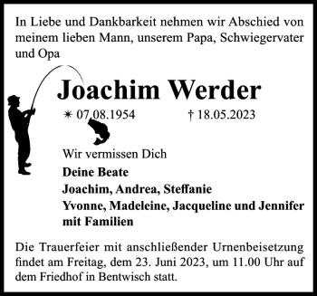 Traueranzeige von Joachim Werder von Der Prignitzer