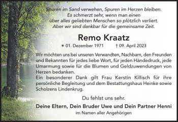 Traueranzeige von Remo Kraatz von Ludwigsluster Tageblatt