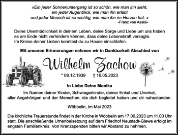 Traueranzeige von Wilhelm Zachow von Ludwigsluster Tageblatt