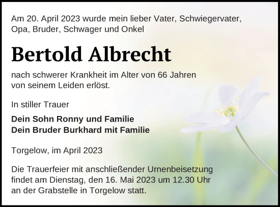 Traueranzeige von Bertold Albrecht von Haff-Zeitung