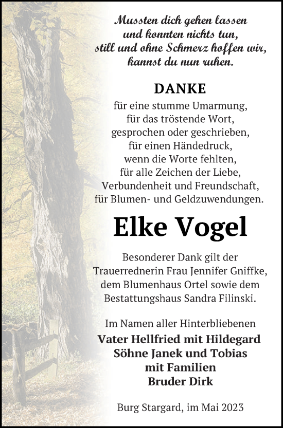 Traueranzeige von Elke Vogel von Neubrandenburger Zeitung