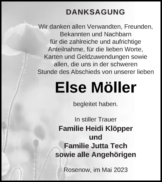 Traueranzeige von Else Möller von Templiner Zeitung